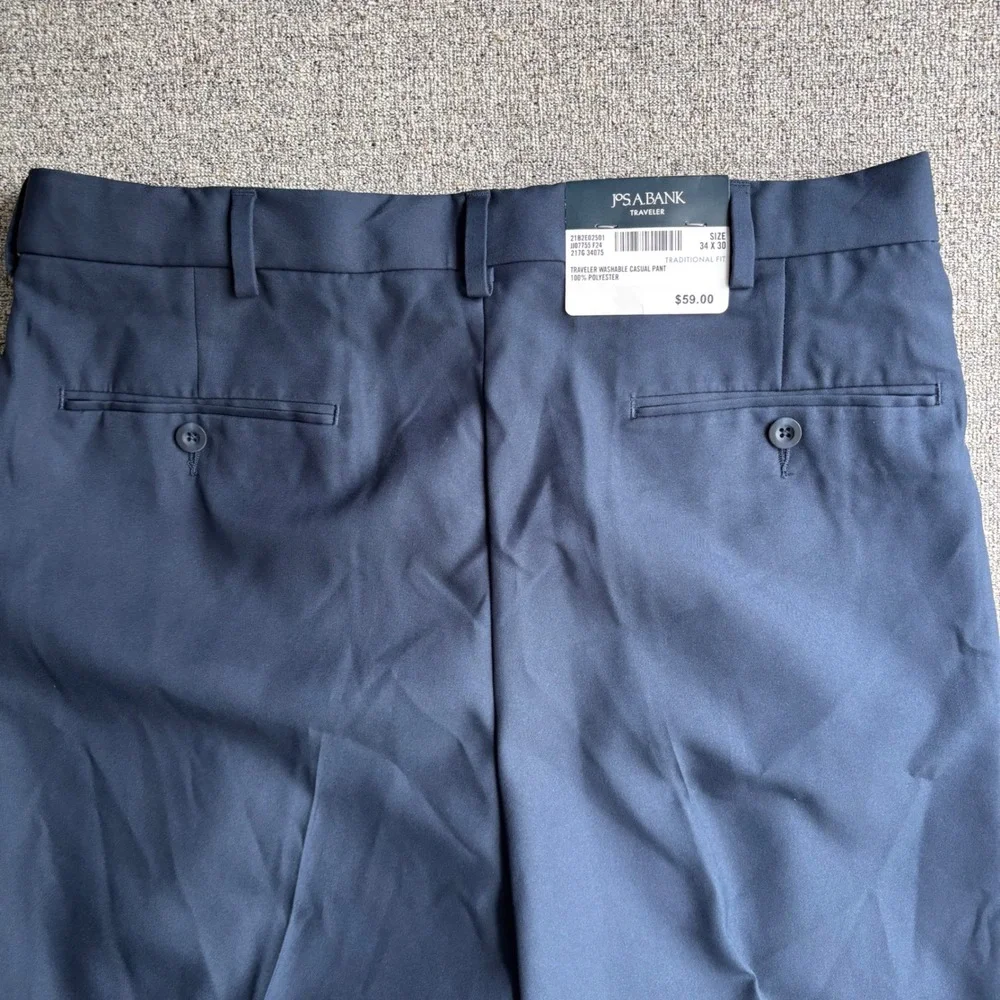 Jos. A. Bank Casual Pant Mens 34x30 Traveler Traditional Fit Navy Blue Pleated